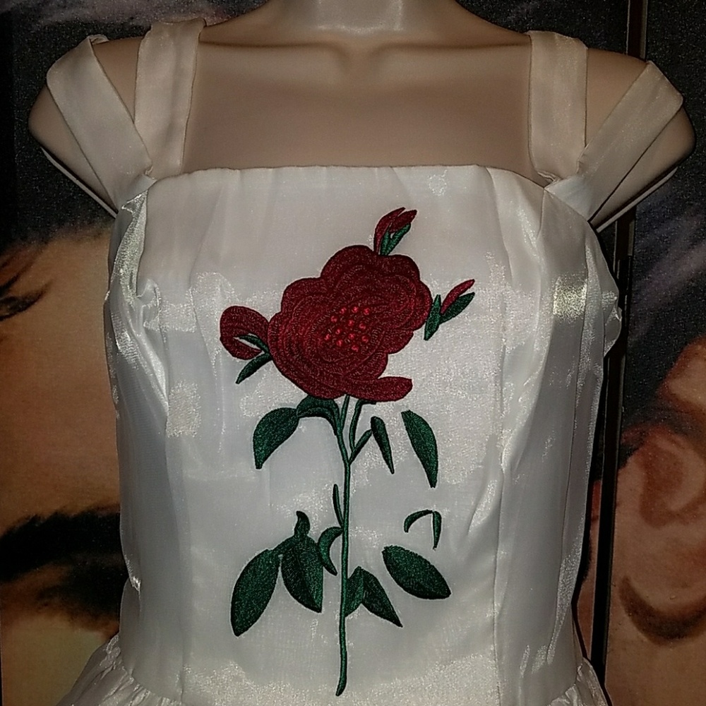 Tatyana Bella Taffeta 1950's Pinup Cocktail Dress w Large Embroidered Red Roses - Picture 4 of 8